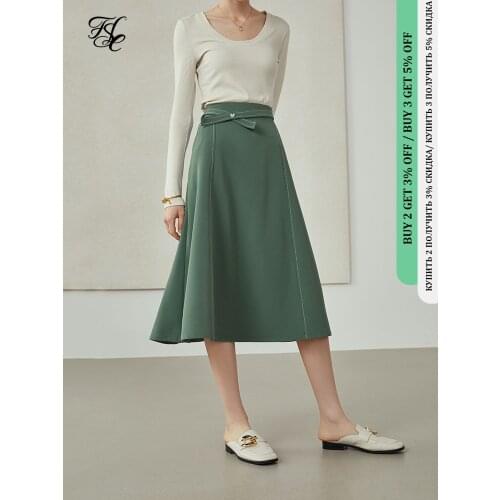 FANSILANEN Office Lady A-line Skirt Mid-Length Autumn Temperament Cover Crotch Skirt Female Slim High Waist Green Umbrella Skirt
