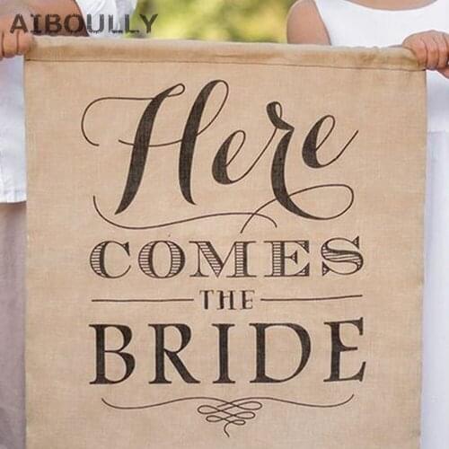 Here Comes the Bride Hessian Burlap Banner Bunting Garland for Vintage Rustic Wedding Party Backdrop Decor 40 x 50cm