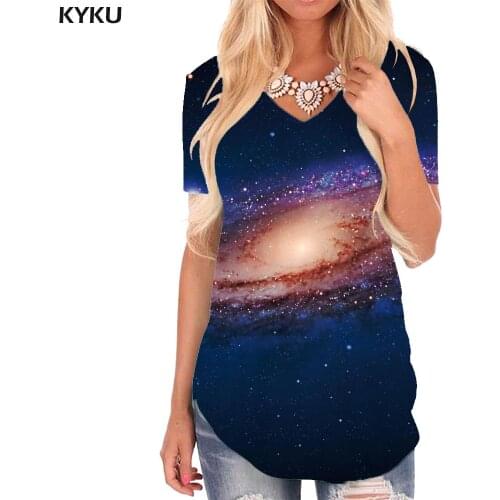 KYKU Galaxy T Shirt Women Nebula Funny T shirts Sky V-neck Tshirt Universe Tshirts Printed Womens Clothing Fashion Casual Tops