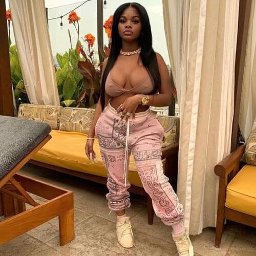 Plus Size Sweatpants Women Baggy Casual Print Bandana Pants Trousers Women Streetwear Drawstring High Waist Loose Harem Pants