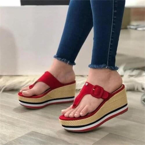 Large size sandals women 2021 summer new hemp rope thick-soled flower sandals flip-flops increased slope heel slippers women