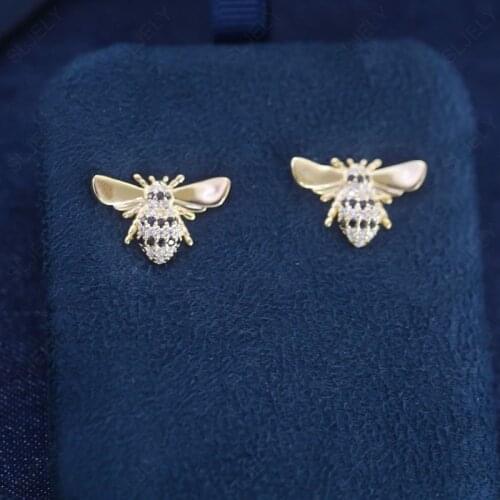 SLJELY Fashion Real 925 Sterling Silver 3 Gold Colors Bee Stud Earrings Micro Zircon Women Party Fine Brand Jewelry