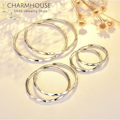 Oversize 30/40/50/60mm Hoop Earrings For Women 925 Silver Round Circle Earing Brincos Femme Pendiente Mujer Classic Jewelry