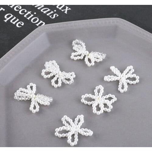 2pcs Temperament pearl crystal Earrings for Women beads irregular tassel bow pendant Sweet earrings hairpin material accessories