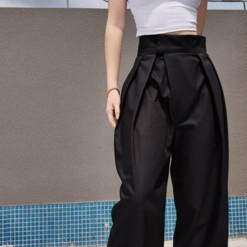 WOMENGAGA 2021 new wide leg loose high waisted suit pants casual design feeling hang down straight suit pants BFKA