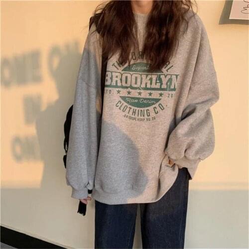 2021 womens sweater thin pullover sweatshirt fashion retro loose round neck printing trend top