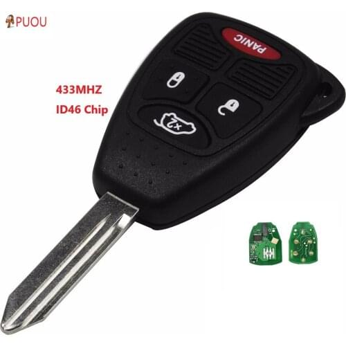 3+1 Button Remote Car Key For Chrysler/Dodge/Jeep 433Mhz ID46 Chip for Chrysler Sebring Pacifica 200 300 Aspen PT Cruiser Town