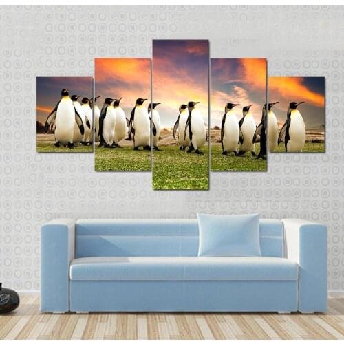 5 Pieces Wall Art Canvas Painting King Penguins In The Falkland Islands Animal Poster Nordic Decoration Home Frame Pictures