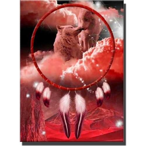 Kufwkey 5D Diy Diamond Painting Sale Indian Wolf Dream Catcher Mosaic Cross Stitch Handicraft Diamond Embroidery Art Crafts