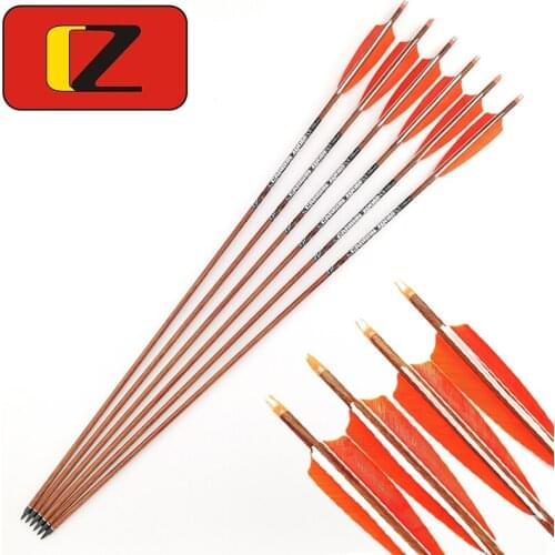 Pinals Archery Spine 400 500 600 32 Inch Carbon Arrow Shaft Turkey Feather Points Recurve Traditional Bow Longbow Hunting 12PCS