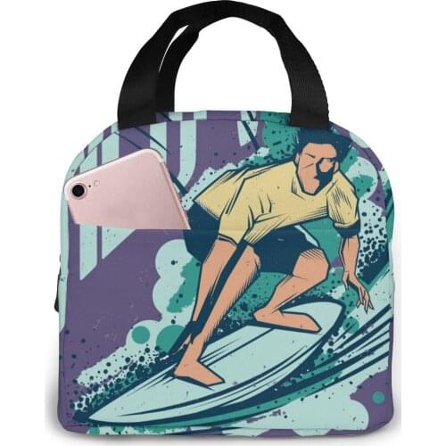 Wild Wave California Poster Lunch Bag Portable Insulated Thermal Cooler Bento Lunch Box Tote Picnic Storage Bag Pouch