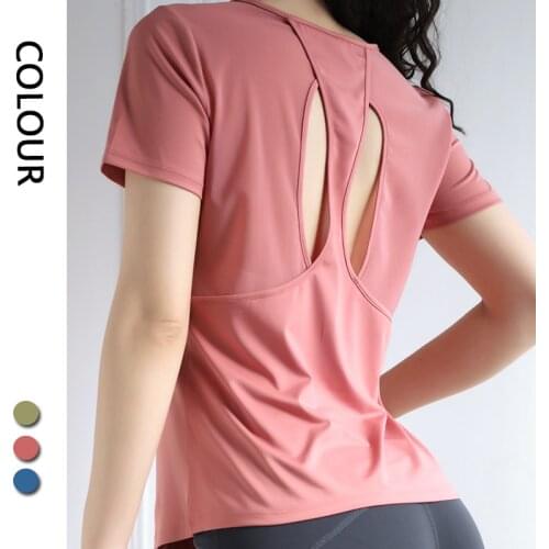 Fitness-Training Summer Yoga Tops For Women Loose Fit Beauty Back Hollow T-Shirt Workout Gym Short Sleeves Sports Vest C026