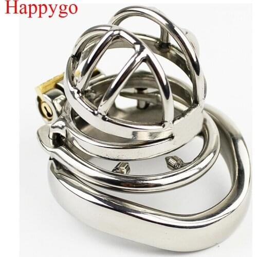 Happygo Stainless Steel Stealth Lock Male Chastity Device with Anti-Shedding Ring,Cock Cage,Penis Ring,A273-1