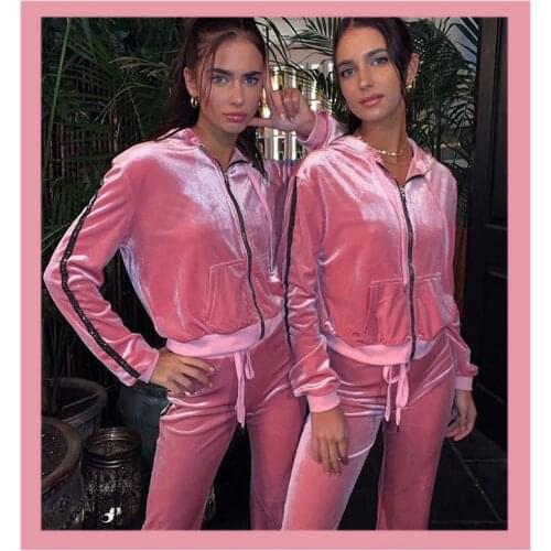 Fashion Autumn Winter Womens Velvet Solid Color Sports Leisure Tracksuit Outfits Zipper Sweatshirt Pants Sports Suits Clothing