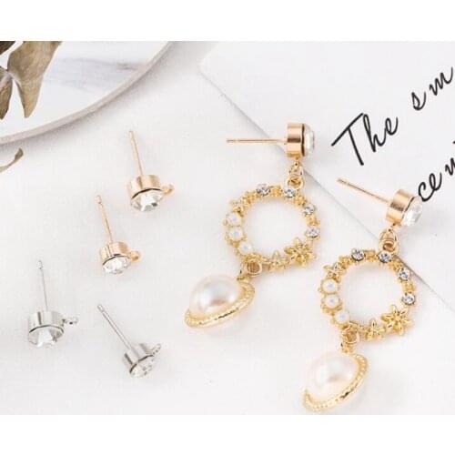 10pcs/lot Ear Nail Zircon Ear Need Round Base Earrings Connector Linker For DIY Fashion Drop Earrings Jewelry Making Accessories