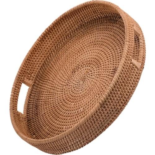 1Pc Rattan Tray Storage Basket Hand-woven Fruit Tray Exquisite Storage Plate