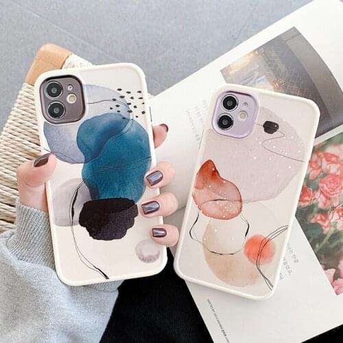 Square Edge Matte Watercolor Art Phone Case For iPhone 11 12 Pro X XR XS Max SE 2020 7 8 Plus Pink Purple Soft Silicone Cover