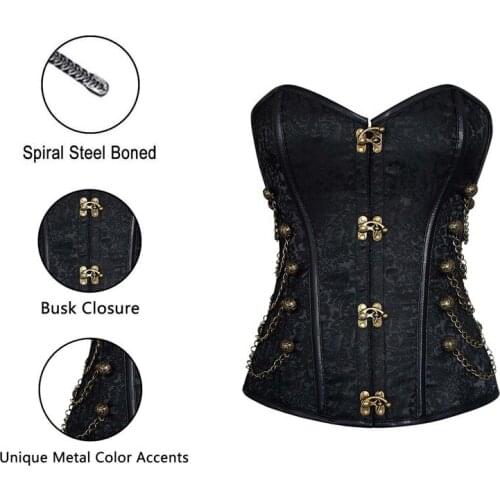 Halloween Clothing Womens Faux Leather Bustiers Corsets Vintage Steampunk Cool Warrior Design 12 Steel Boned Brocade With Thong