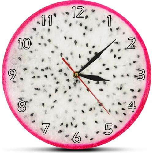 Desert King Dragon Fruit Acrylic Printed Wall Clock Vine Plant Pitaya Hylocereus Slice Wall Hanging Watch Fresh Fruit Shop Decor