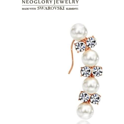 Neoglory Austria Rhinestone & Simulated Pearl Dangle Drop Earrings Elegant Design Single Piece For Lady Party Gift Wholesale