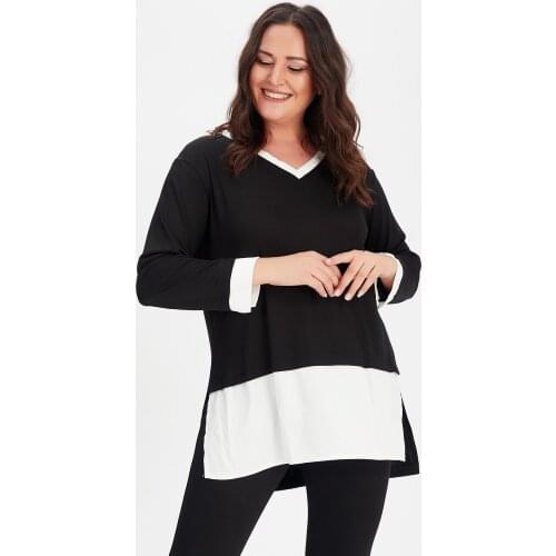 New Season Fashion Plus Size Neck Sleeve White Poplin Detailed Tunic Blouse Natural Viscose Soft Elastic Fabric