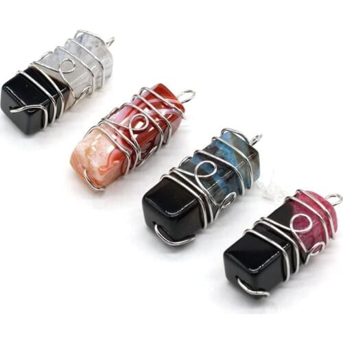 Fine Sliver Color Wire Wrap Rectangle Gems Natural Stone Agates Crystal for Jewelry Making DIY Women Necklace Earring Gifts