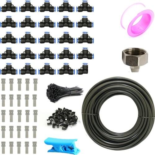 7-20M DIY Outdoor Misting Cooling System fog Kit quick connect nozzle Irrigation Mist Line Greenhouse Humidification Patio Cool