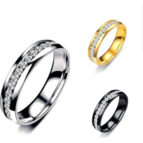 Unisex Ring Stainless Steel Single Row Rhinestone Couple Ring Wedding Cubic Zirconia Men Women Rings Romantic Ring Anillos Mujer