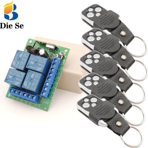 433Mhz Universal Wireless Remote Control DC 12V 10A 4CH rf Relay receiver and Transmitter for Garage/car trunk / Motor switch
