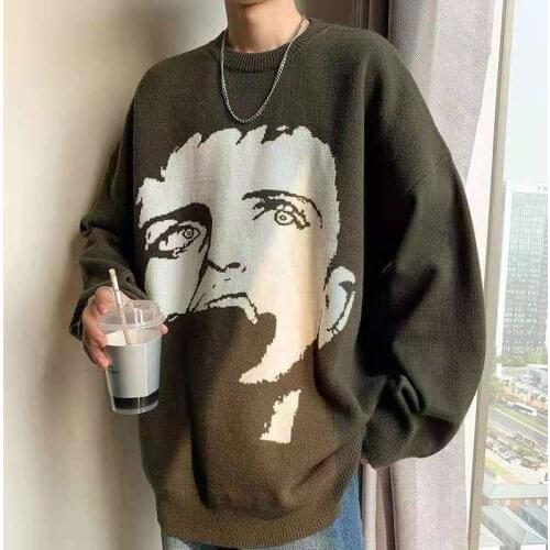 Cartoon Character Jacquard Vintage Knit Sweater Men Women Pullover Plus Size Hip Hop Tops Harajuku Female Fall Winter Sweaters