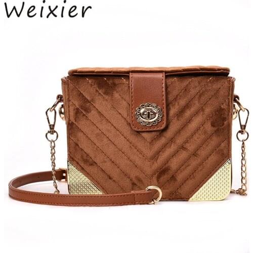 WEIXIER Box Shaped bag Velvet Women Shoulder Bags Pochette Sac Femme Velour Square Bags Female Chain Crossbody Bags V2-51
