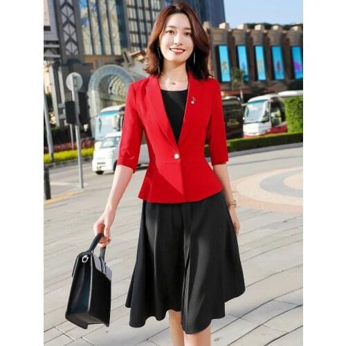 Fashion Styles 2021 Spring Summer Formal OL Styles Women Business Suits with Dress and Blazer Coat Office Ladies Work Wear Set