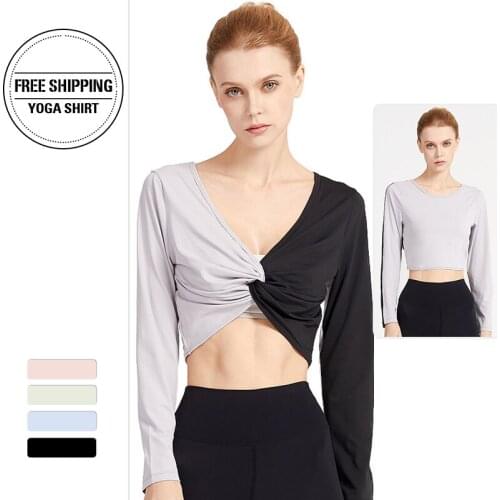 Women Gym White Yoga Crop Tops Yoga Shirts Long Sleeve Workout Tops Fitness Running Sport T-Shirts Training Yoga Sportswear Sexy