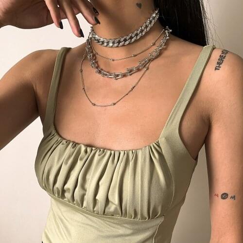 Boho Vintage Punk Gold Silver Color Crystal Exaggerated Thick Chain Necklace For Women Female Fashion Multilevel Collar Jewely