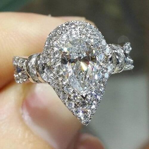 Water Drop Rings for Women S925 Silver Wedding Engagement Bridal Jewelry White Cubic Zirconia Stone Elegant Ring Accessories