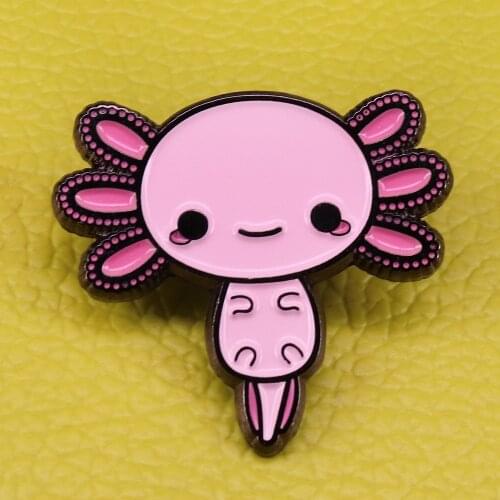 Happy Axolotl Hard Enamel Pin Gift for Her Him Housewarming Birthday salamander animal Badge Mexican Walking Fish Brooch kawaii