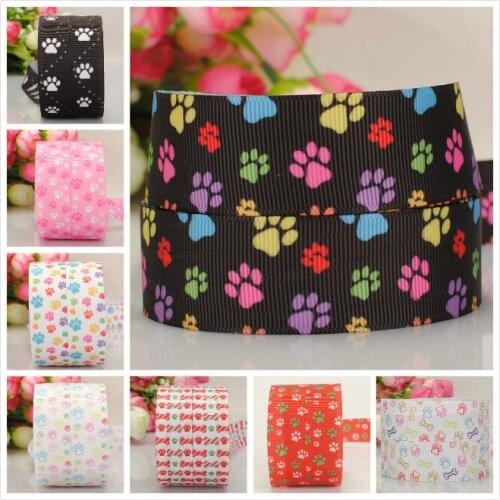 10/50/100 yards free shipping 1 " 25mm color dog paw bows and ribbon pattern printed grosgrain ribbon