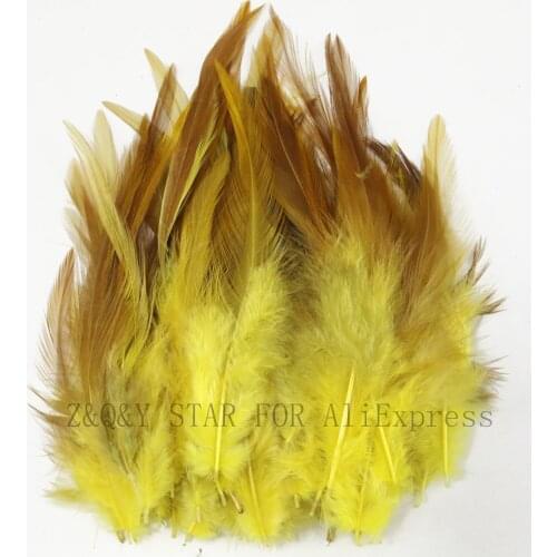 100 natural chicken feathers 4-6 inches dyed yellow DIY craft jewelry feathers