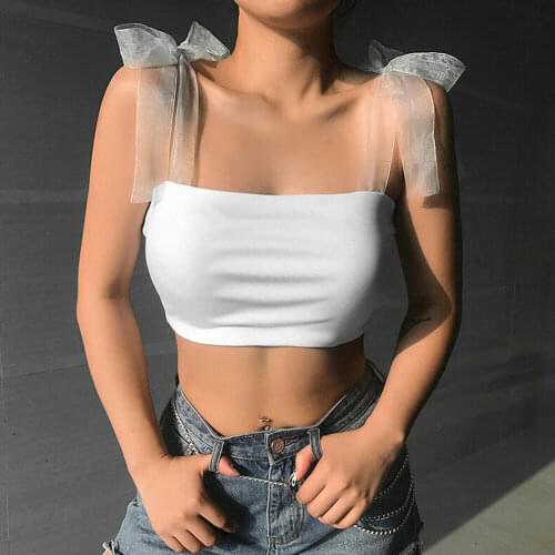 2019 New Style Womens Tanks Sexy Sleeveless Blouse Short Vest Summer White Crop Tank Tops Solid Bandage Sleeve Short Fashion