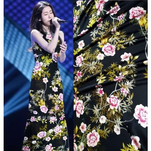 2021 Flowers High-quality 19mm 95% Silk 5% Elastic Satin Silk Fabric By The Meters Summer Dress Tissu 110CM Width Free Shipping