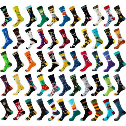 2021 Spring Autumn New Spaceman Starry Sky Mens Socks Cotton Geometry Fruits Hip-hop Socks Men Stripe Grid Socks