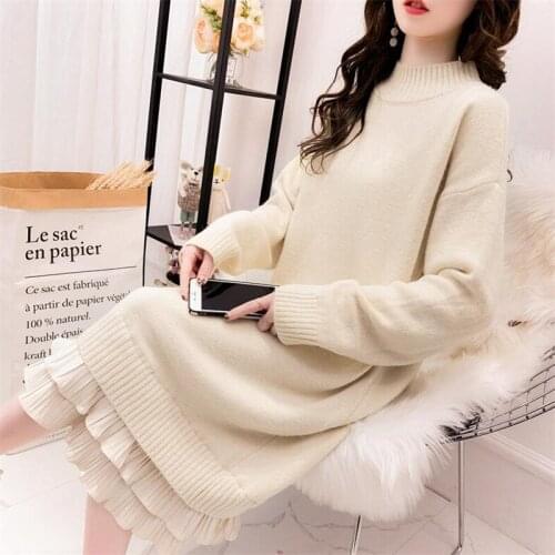 2020 Female Sweater Autumn And Winter Thick Warm Long Solid Color Long Sleeves Over The Knee Velvet Hem Knit