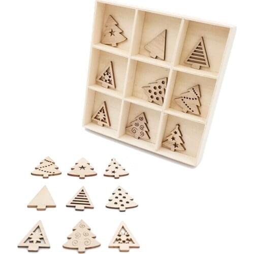 50pcs Wood Christmas Ornaments DIY Craft Wood Embellishments Cutout Veneers Slices for DIY Craft Christmas Home Decoration