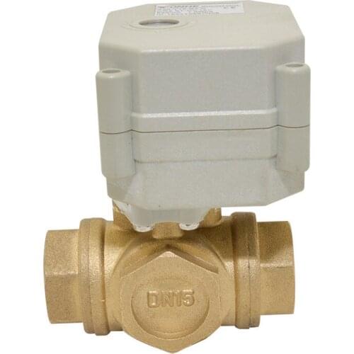9-24VAC/DC 1/2'' DN15 NPT/BSP Electric Ball Valve 3 Way Brass Horizontal Valve 110-230VAC Compact Motorized Valve