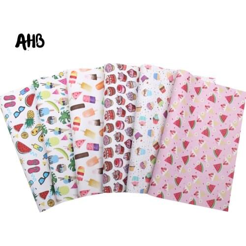 AHB Cute Cake Synthetic Leather Sheets Faux Leather For Bows Watermelon Printed Vinyl DIY Hairbows Handmade Crafts Materials
