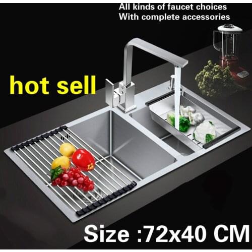 Free shipping hand made of 304 stainless steel kitchen sink thickening double groove 720x400 MM