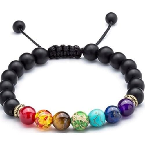 8mm bohemian multicolor Agate beads Chakra Healing Reiki Buddha Yoga Bracelet elastic adjustable Volcanic Stone Bangles vtb23