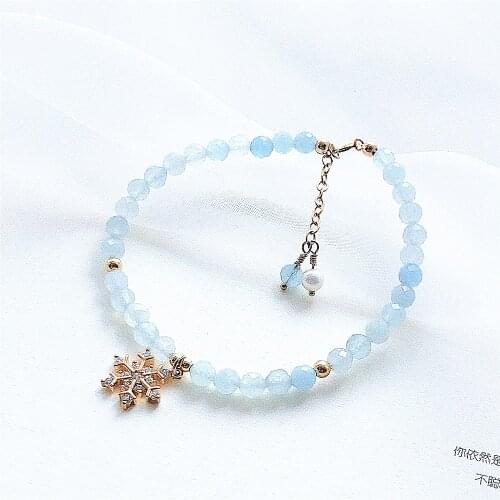 Natural Stone Beads Bracelet 925 Silver Crystal Pendant Aquamarine Quartz Charm Bracelet for Women Yoga Meditation Jewelry Gifts