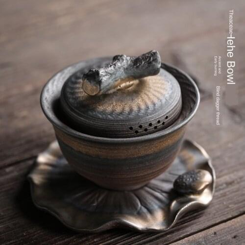 The Hand Knife Jumping Teapot Teacup, The Iron Glaze Tea Bowl Sopera De Ceramica Coarse Pottery Tea Set Gaiwan Ceramic