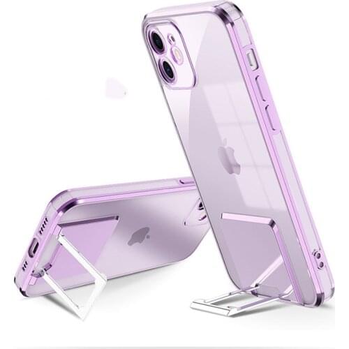 Bracket electroplating mobile phone Case For iphone 12 Pro 11 Pro XS Max 7 8 Plus SE 2020 X XR Hidden Stand Soft Protector Cover